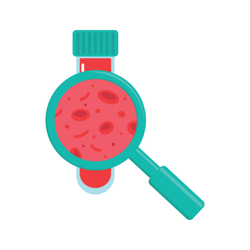 Graphic of blood sample and magnifying glass